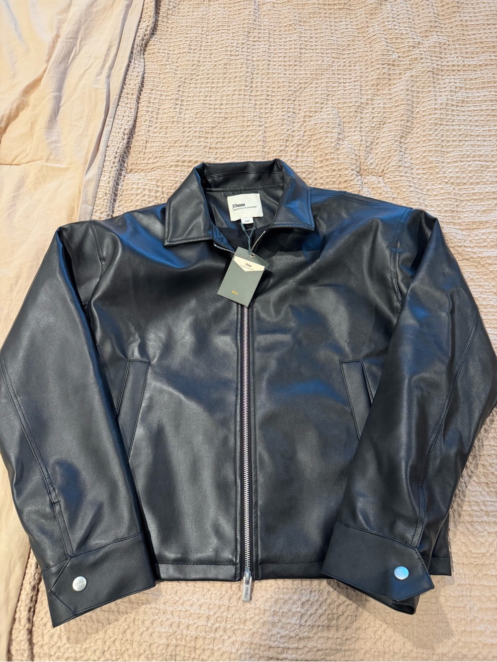 Black Leather Bomber with Silver Hardware